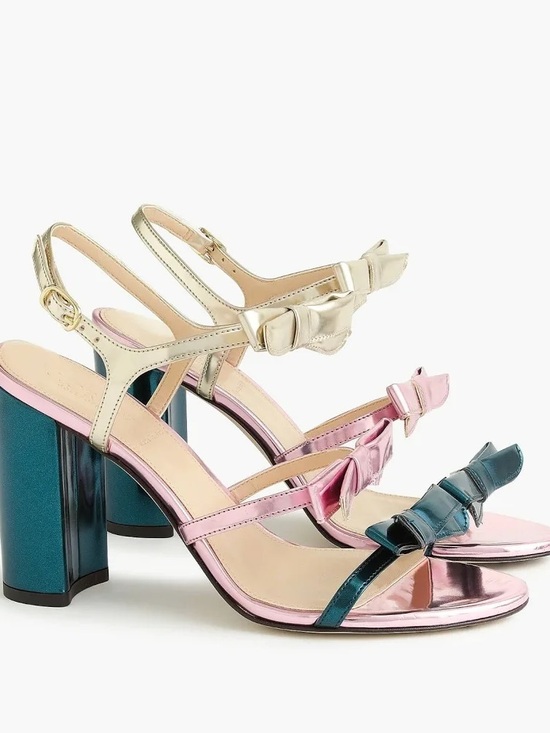 J. Crew Shoes - J. Crew Metallic Multi-Color Bow Strap Block Heels